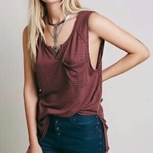We the Free Weekend Warrior striped sleeveless one pocket notched neck shirt- XS